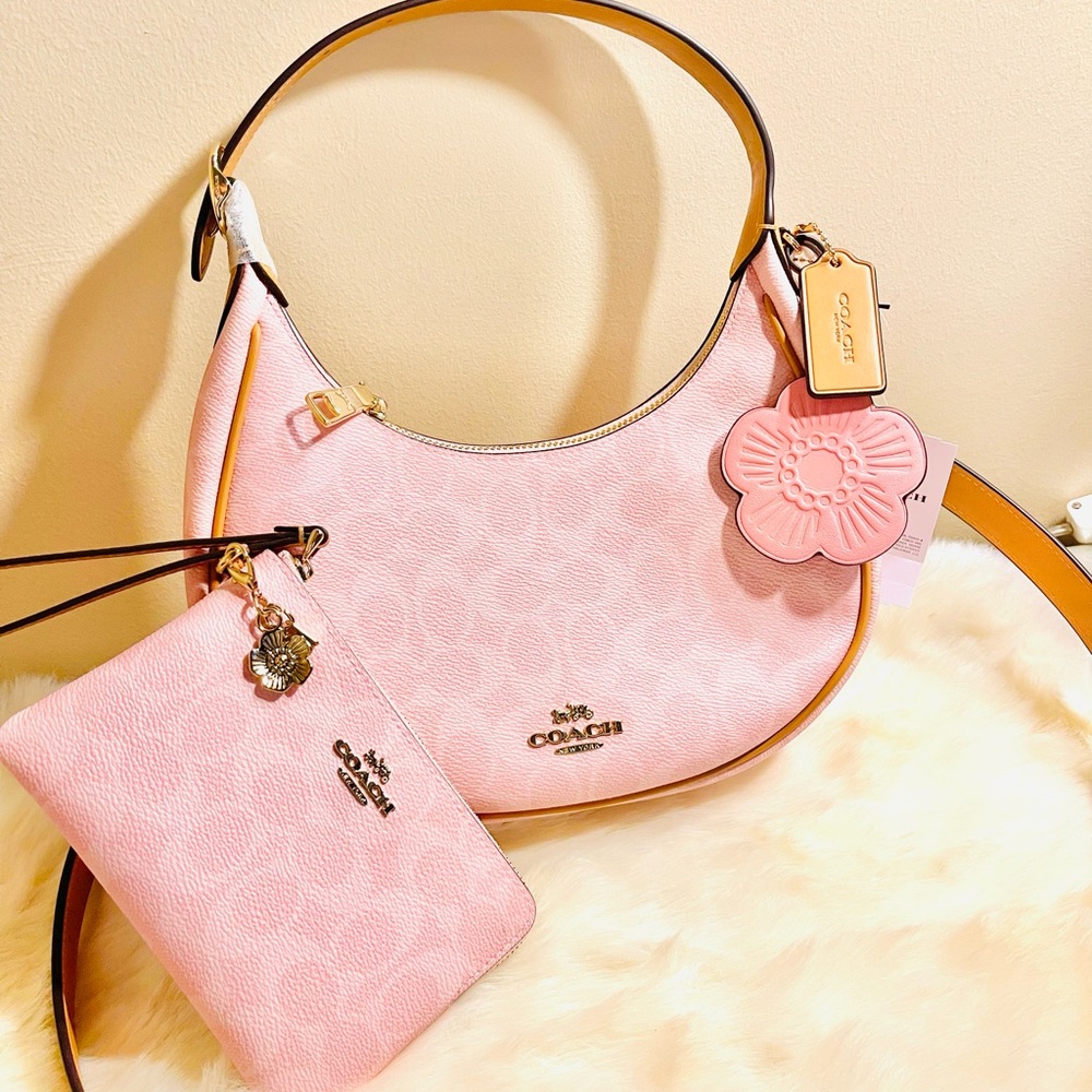 Coach Powder Pink Emily Shoulder Bag with Matching Pouch and Charm